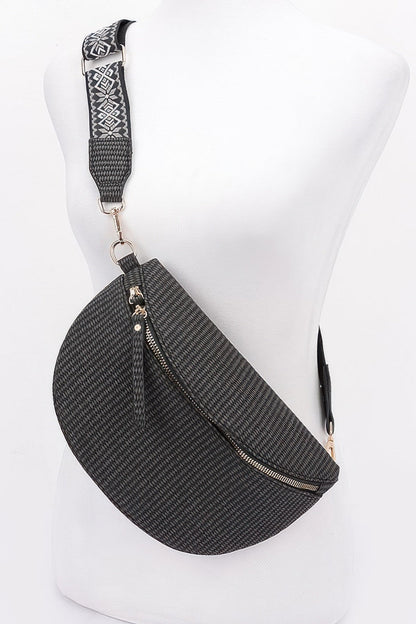 Faux Leather Fanny Pack withMulti Color Strap