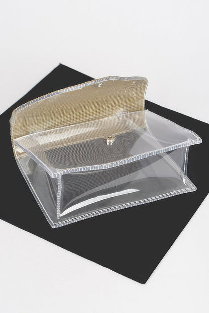 Transparent Rhinestone Top Handle Flap Bag