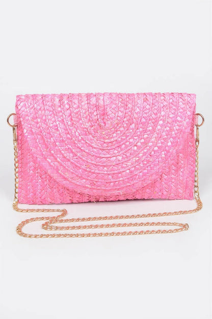 Straw Pom Pom Flap Bag