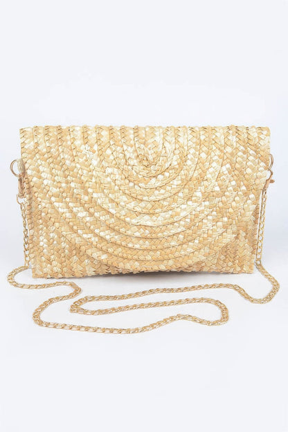 Straw Pom Pom Flap Bag