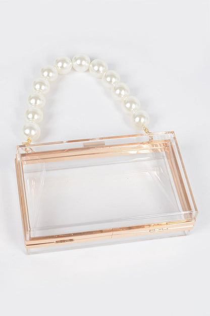 Pearl Handle Transparent Frame Clutch