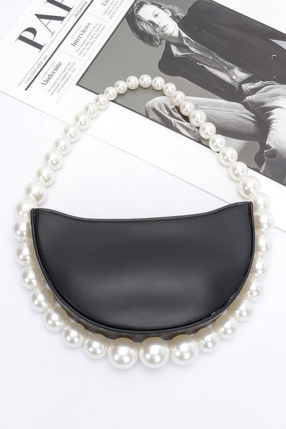 Faux Pearl Handle Half Moon Bag