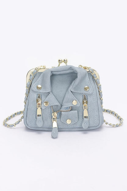 Faux Denim Leather Jacket Style Crossbody Bag