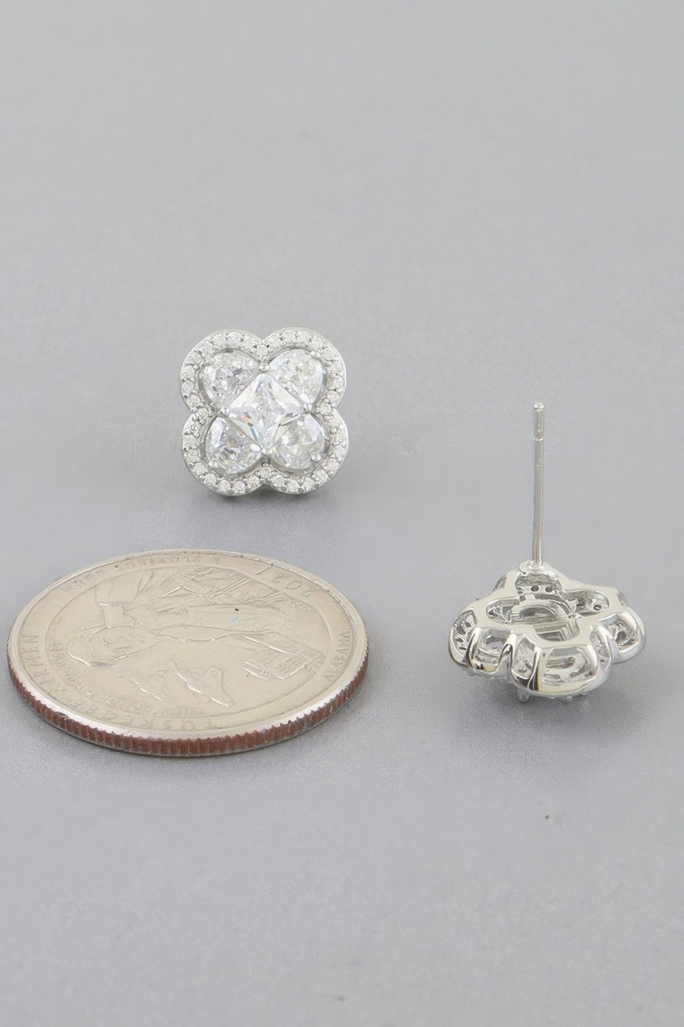 Bejeweled Cubic Zirconia Clover Stud Earrings