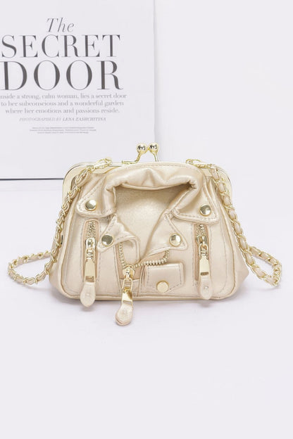 Faux Leather Jacket Style Crossbody Bag