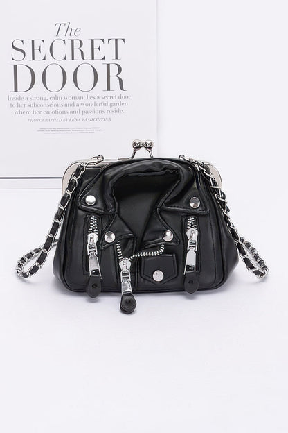 Faux Leather Jacket Style Crossbody Bag