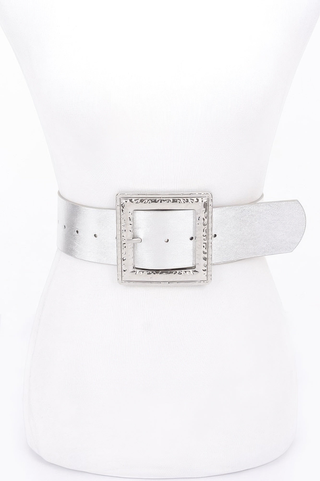 Hammered Metal Buckle Stretch Belt