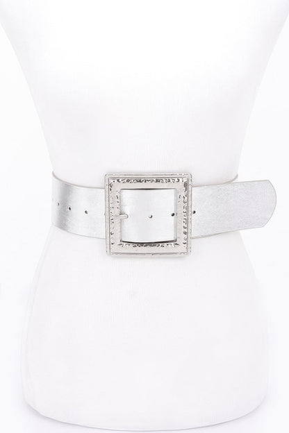 Hammered Metal Buckle Stretch Belt