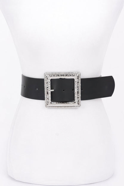 Hammered Metal Buckle Stretch Belt
